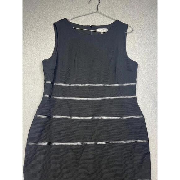 Kasper Ribbed Knit Sheath Dress Womens Plus 18 Faux Leather Stripe Sleeveless - Picture 2 of 12